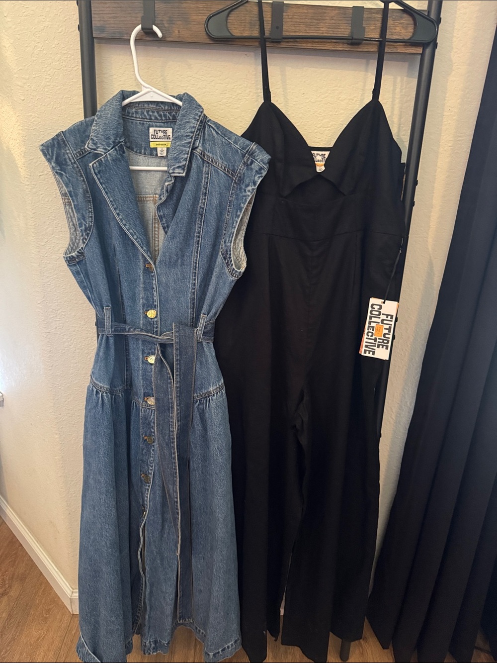 Future Collective 
Black Spaghetti-Strap Jumpsuit 
Denim Mid denim dress ~BUNDLE - Picture 5 of 7